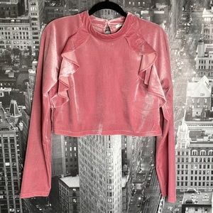 Crop top pink velveteen shirt
